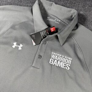 Under Armour Men's XL Grey White Warrior Games Short-Sleeve Polo Shirt Athletic